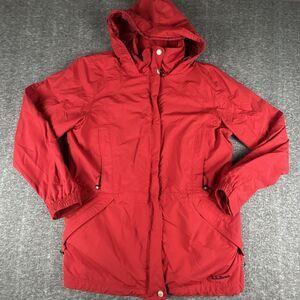 LL Bean Rain Jacket Women’s S Red Full Zip Weather Windbreaker Coat Phone Pocket